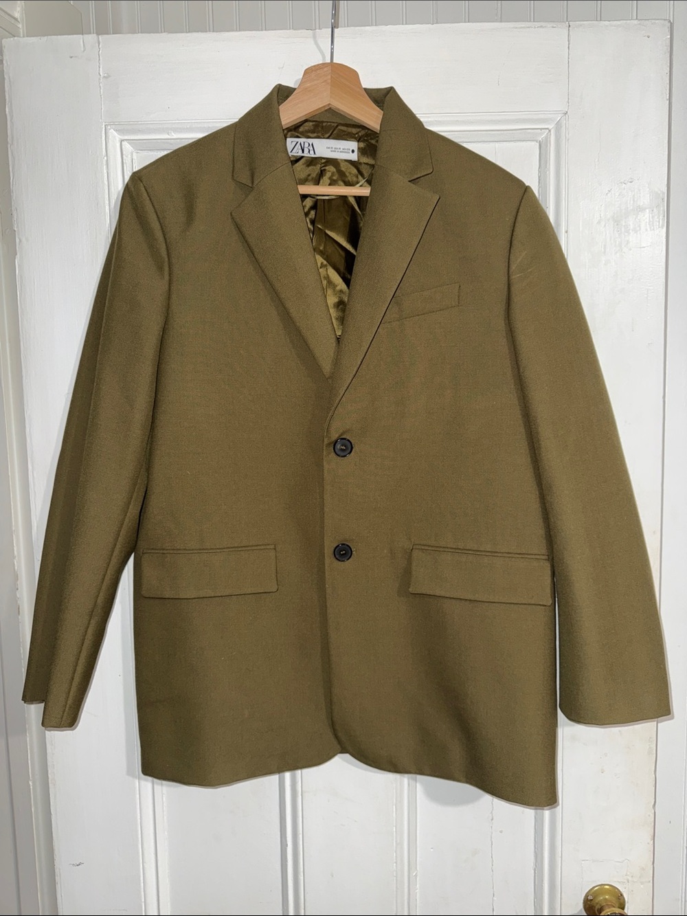 ZARA Olive Green Tailored Blazer Jacket Medium Olive Khaki Vintage Style Suiting